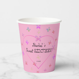 Gobelets En Papier Papillons de coeur rose doux 16 Anniversaire