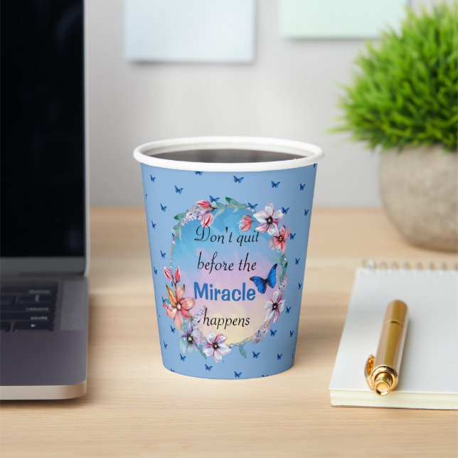 Gobelets En Papier Papillons et fleurs Citation de mentalité positive (Insitu)