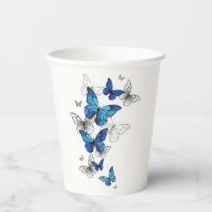 Gobelets En Papier Papillons volants bleus Morpho