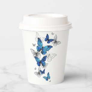 Gobelets En Papier Papillons volants bleus Morpho