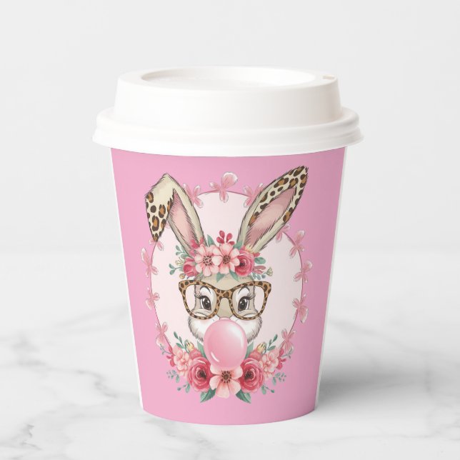 Gobelets En Papier Pâques mignonne Floral Bunny Leopard cadeau (Recto)