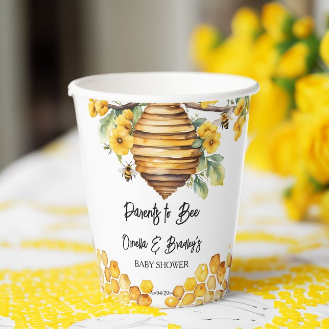 Gobelets En Papier Parents d'abeilles de printemps baby shower modèle (Parents to bee spring honey bee baby shower template paper cups personalized tableware)
