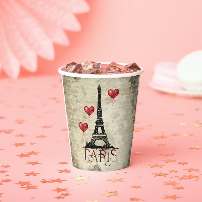 Gobelets En Papier Paris, Tour Eiffel et Ballons du Coeur Rouge Scrip (Insitu)