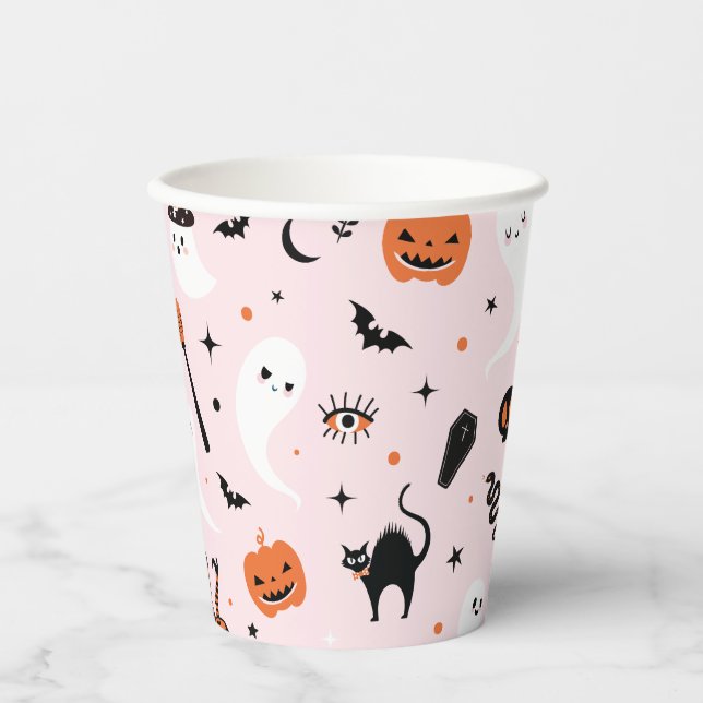 Gobelets En Papier Parti d'Halloween rose (Recto)