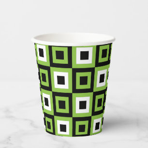 Gobelets En Papier Parti géométrique Carré noir vert