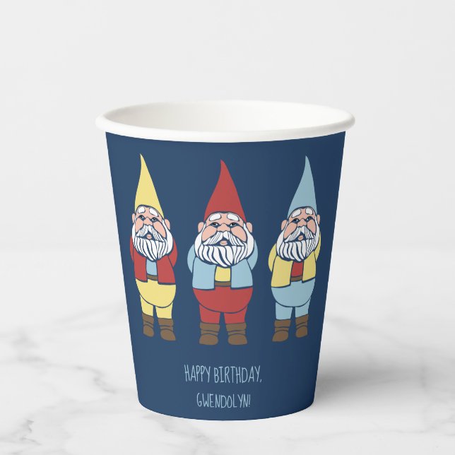 Gobelets En Papier Partie Message Personnalisée Gnomes Jardin Cute (Recto)