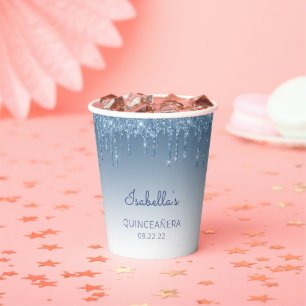 Gobelets En Papier Parties scintillant bleue personnalisée Douille Qu