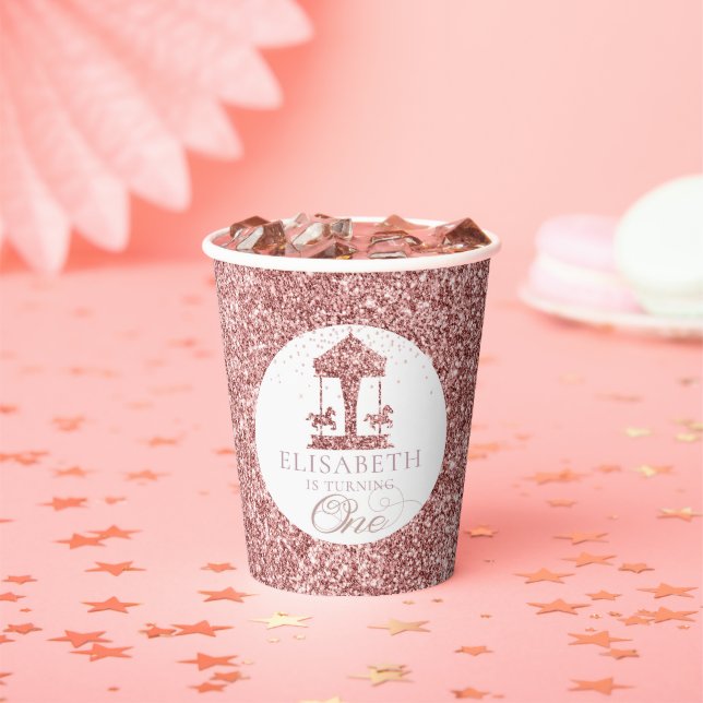 Gobelets En Papier Parties scintillant Carrousel Premier anniversaire (Insitu)