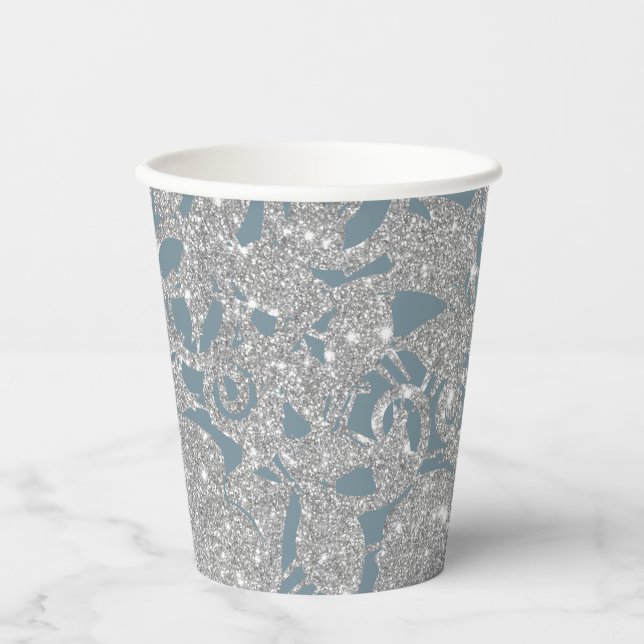 Gobelets En Papier Parties scintillant d'argent bleu foncé (Recto)