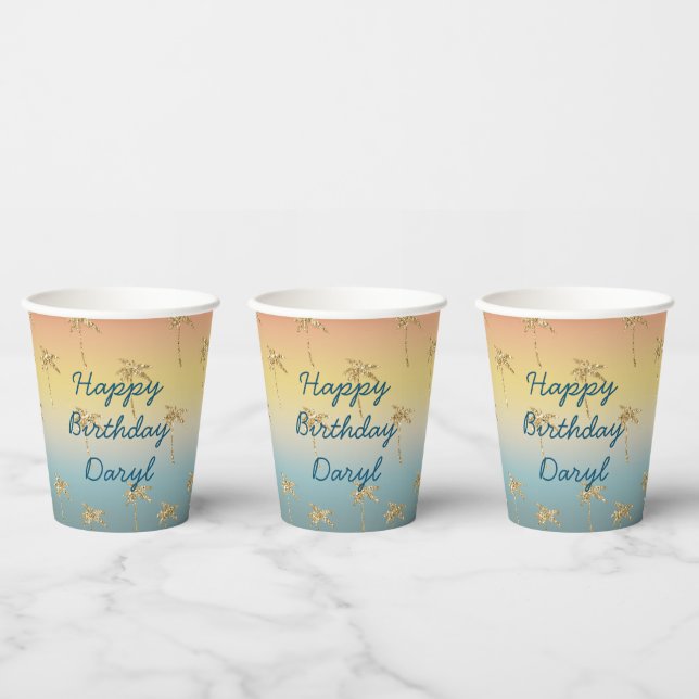 Gobelets En Papier Parties scintillant d'or Sunset Palm Trees (Multi)