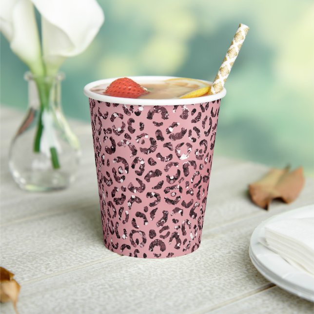 Gobelets En Papier Parties scintillant empreinte de léopard rose (Insitu)