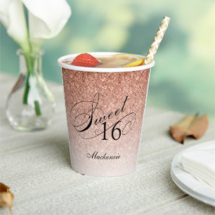 Gobelets En Papier Parties scintillant Glam Sweet 16 Rose Gold Person