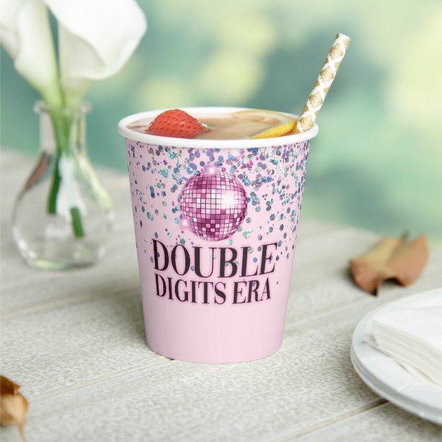 Gobelets En Papier Parties scintillant Rose Disco Double Chiffres Era (Insitu)