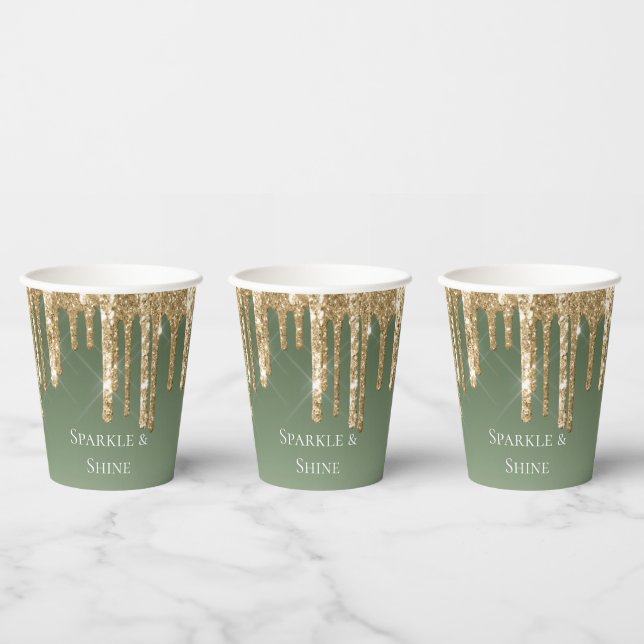 Gobelets En Papier Parties scintillant Sage Green Gold Sparkle Drithd (Multi)