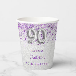 Gobelets En Papier Parties scintillant violet argent nom personnalisé