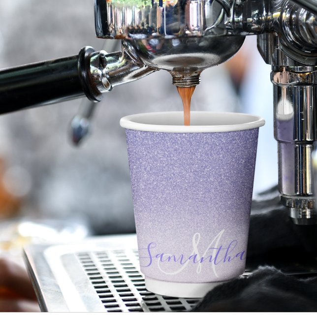 Gobelets En Papier Parties scintillant violet moderne étincelles Nom  (Créateur téléchargé)