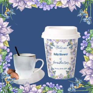 Gobelets En Papier Pastel Blue Blooms Purple Lilac Baby shower Floral