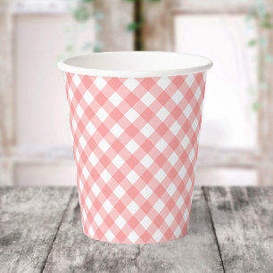 Gobelets En Papier Pastel Blush Coral En vichy Tasses à papier