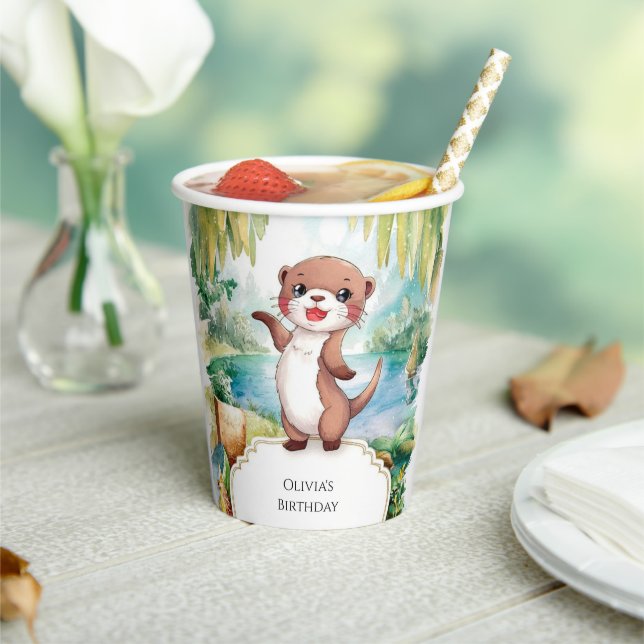 Gobelets En Papier Pastel Boho Otter Anniversaire (Insitu)