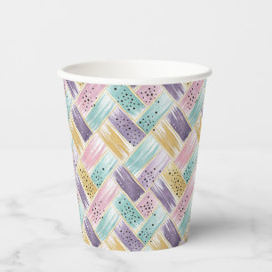 Gobelets En Papier Pastel Brushstroke & Gold Crisscross Abstrait