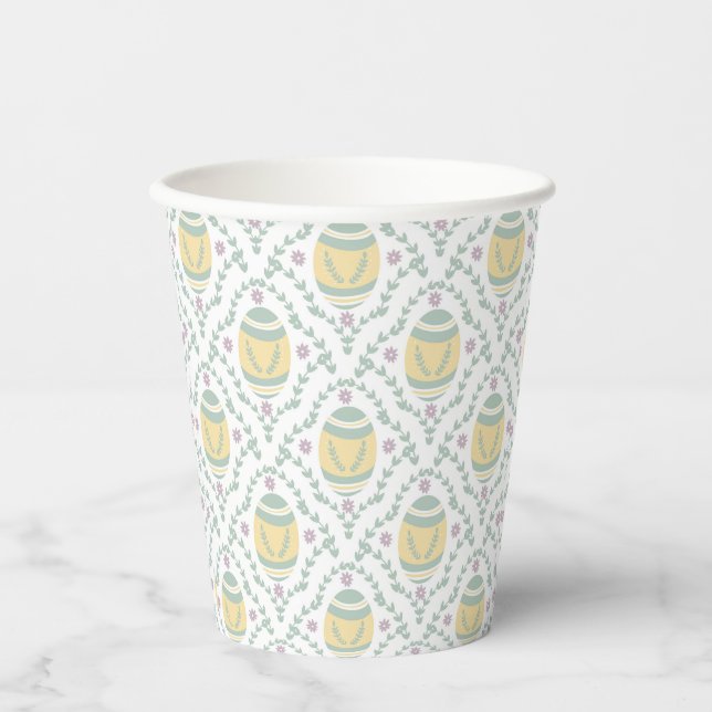 Gobelets En Papier Pastel Damask Oeufs de Pâques Motif (Recto)