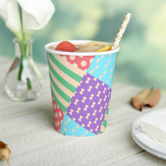 Gobelets En Papier Pastel Damier Rayure Arc Géométrique