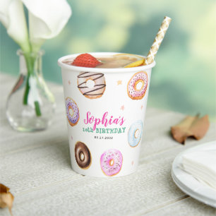 Gobelets En Papier Pastel Donut Star arrose Script Anniversaire
