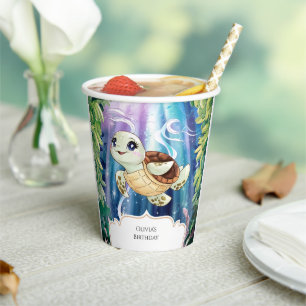 Gobelets En Papier Pastel Magique pour les enfants Tortue Anniversair