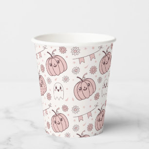 Gobelets En Papier Pastel Pink Halloween Motif sans couture (2)
