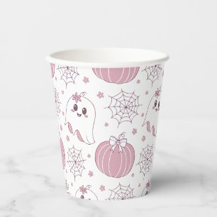 Gobelets En Papier Pastel Pink Halloween Motif sans couture (3)