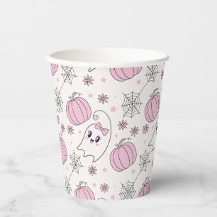 Gobelets En Papier Pastel Pink Halloween Motif sans couture (4)