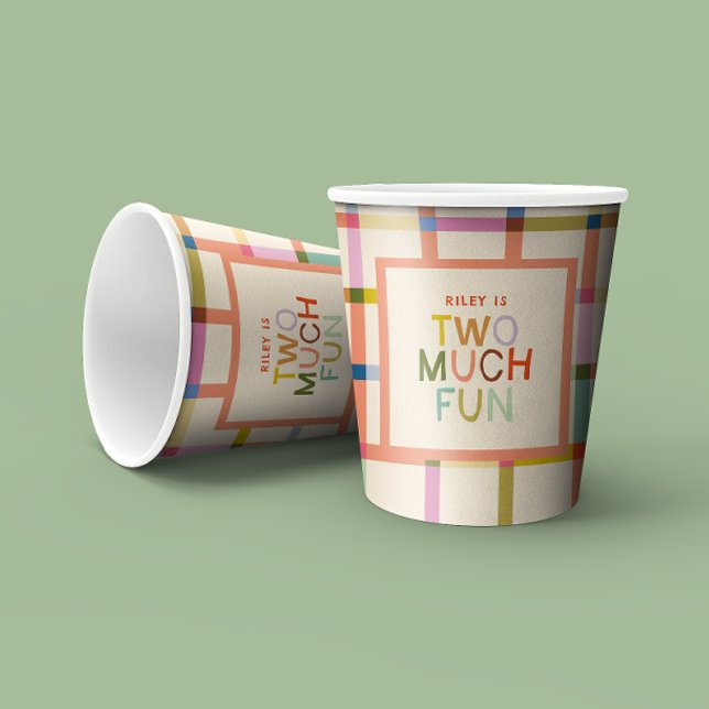 Gobelets En Papier Pastel Plaid "Two Many Fun" 2e anniversaire person (Créateur téléchargé)
