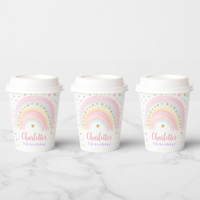 Gobelets En Papier Pastel Rainbow Coupes en papier d'anniversaire (Multi)