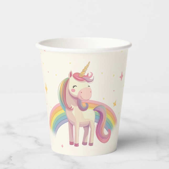 Gobelets En Papier Pastel Rainbow Unicorn fête d'anniversaire (Recto)