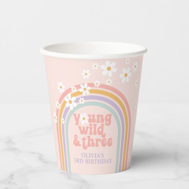 Gobelets En Papier Pastel rainbow young Wild trois 3e anniversaire (Recto)