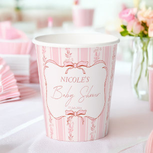 Gobelets En Papier Pastel rose rétro rayures baby shower personnalisé