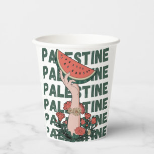 Gobelets En Papier pastèque, fleurs et palestine Texte Répéter