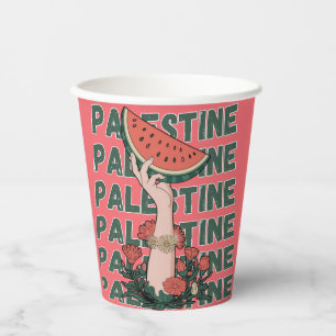 Gobelets En Papier pastèque, fleurs et palestine Texte Répéter