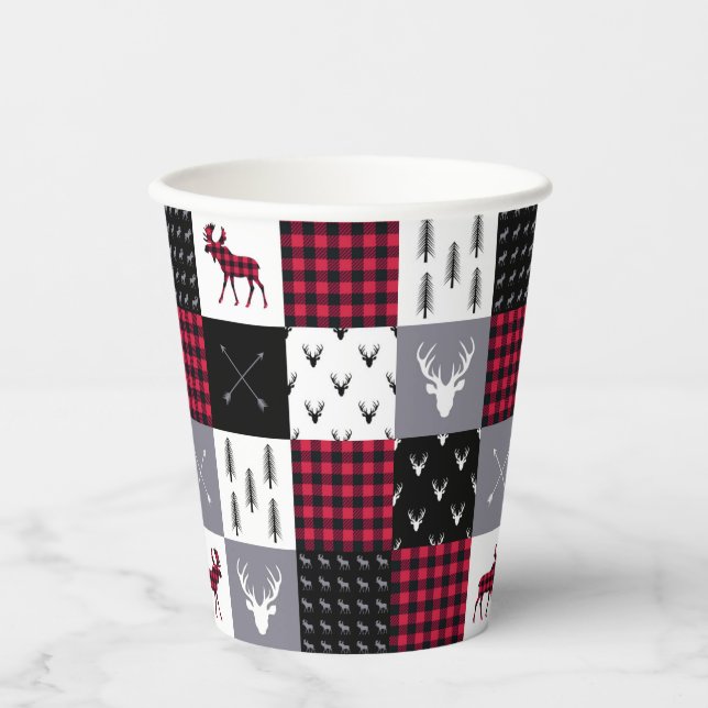 Gobelets En Papier Patchwork de Buffalo Rustique Plaid Rouge Blanc No (Recto)