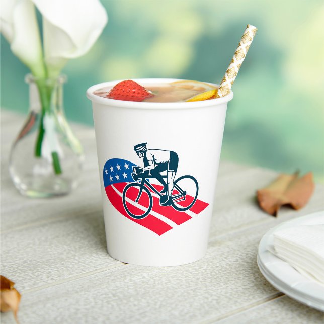 Gobelets En Papier Patriotique USA Cyclisme Américain Drapeau Vélo Ri (Créateur téléchargé)