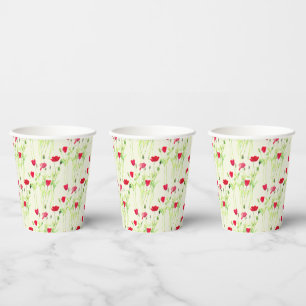 Gobelets En Papier Pavot rouge prairie estivale, fleurs sauvages