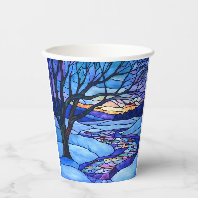 Gobelets En Papier Paysage hivernal en verre tendu (Recto)