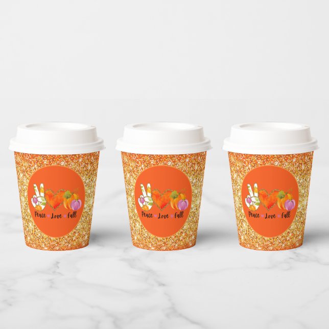 Gobelets En Papier Peace Love Automne Personnaliser Couleur (Multi)