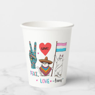 Gobelets En Papier Peace Love et Trans LGBTQ Transgenre