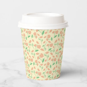 Gobelets En Papier Peach Floral patron sur arrière - plan jaune clair