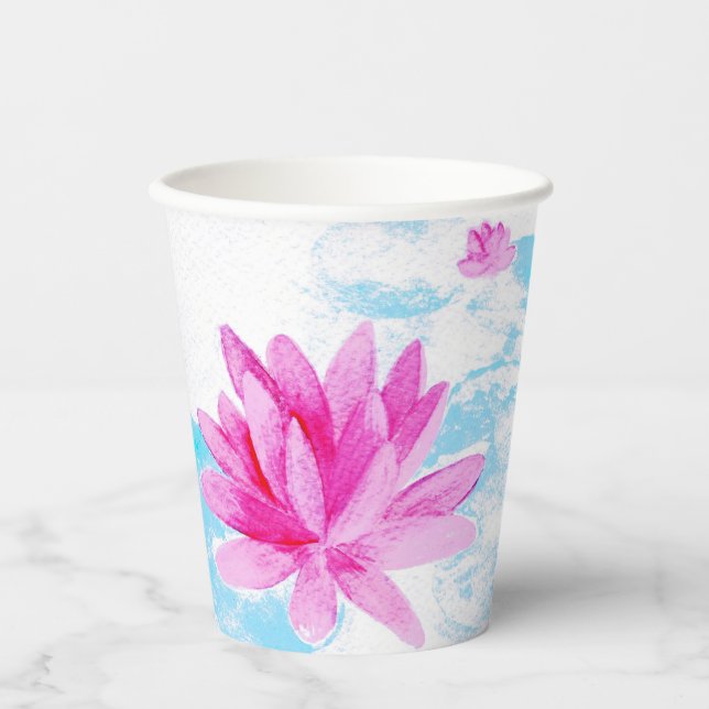 Gobelets En Papier Peinture d'aquarelle rose Lotus (Recto)