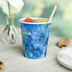 Gobelets En Papier Peinture de fleurs gentiennes bleues
