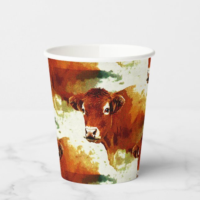 Gobelets En Papier Peinture de vache rouge (Gauche)