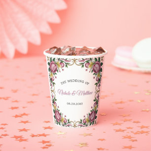 Gobelets En Papier Peonies roses Rococo Mariage cadre