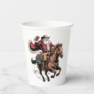 Gobelets En Papier Père Noël cow-boy à cheval Noël